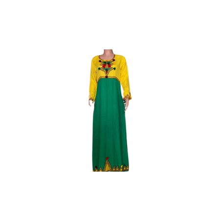 gandoura marocaine brodeé jaune/vert