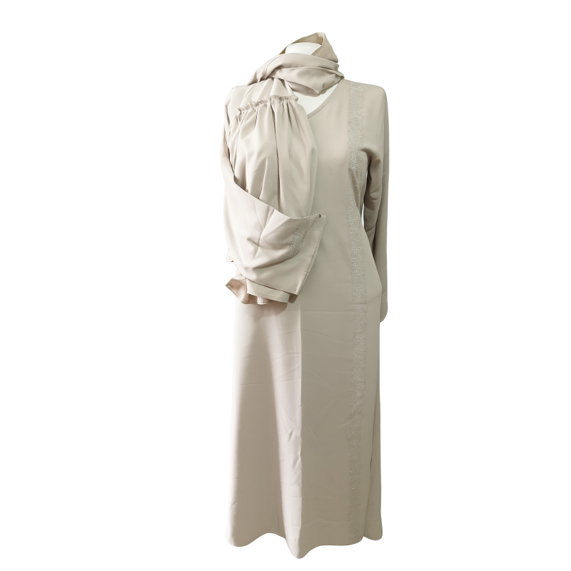 Gandoura moderne beige avec écharpe intégrée – Élégance et simplicité