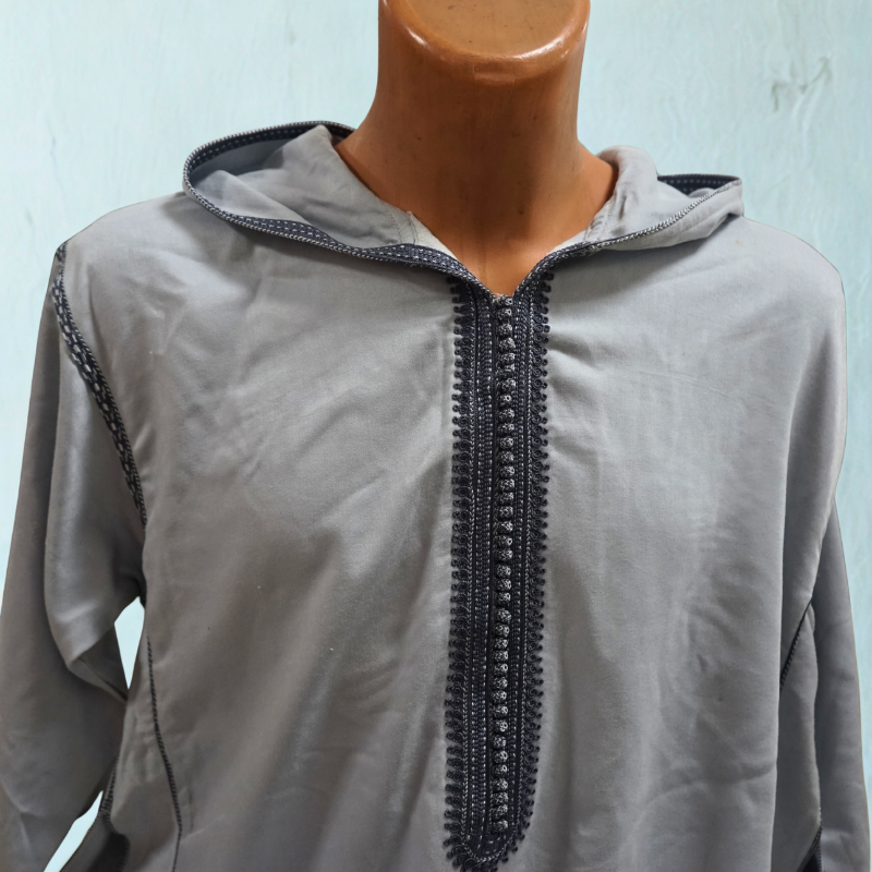 Djellaba Homme Grise Broderie Noire