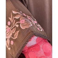 Djellaba marron deux pièces à broderies fines