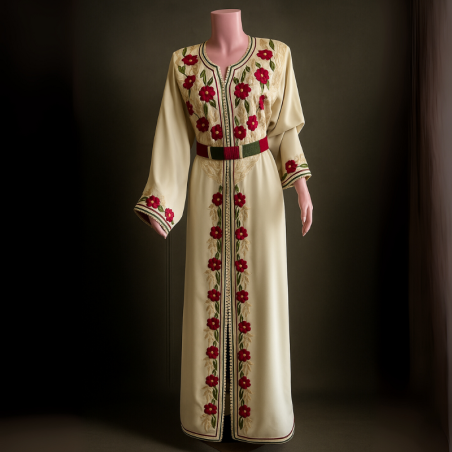 Taakchita Crème Brodée à la Main Élégance Florale et Raffinement Marocain