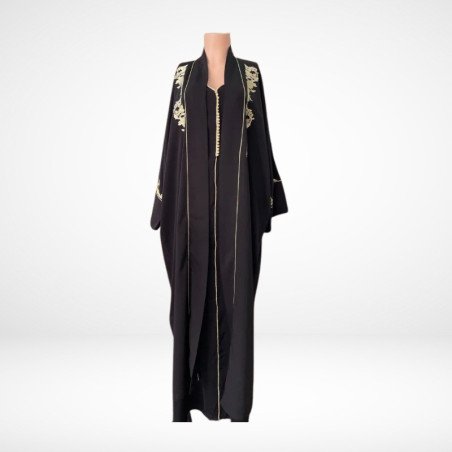Jellaba Prestige Noire avec Broderies Ivoire