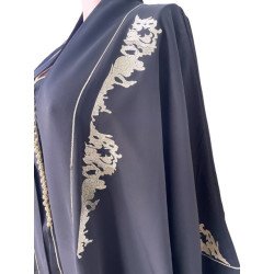 Jellaba Prestige Noire avec Broderies Ivoire
