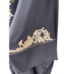 Jellaba Prestige Noire avec Broderies Ivoire
