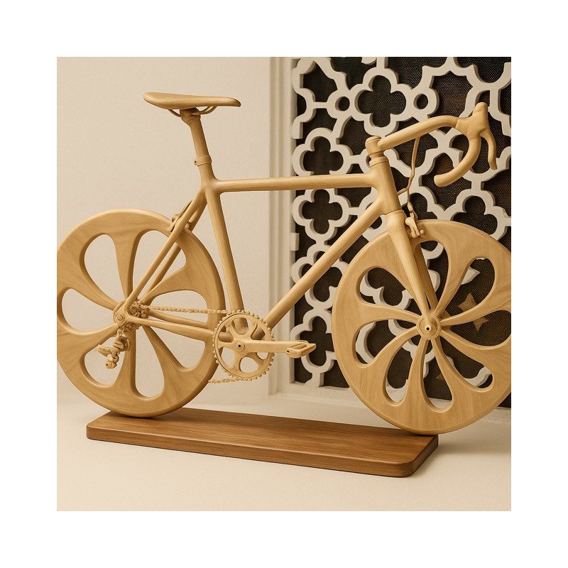 Vélo artisanal en bois sculpté