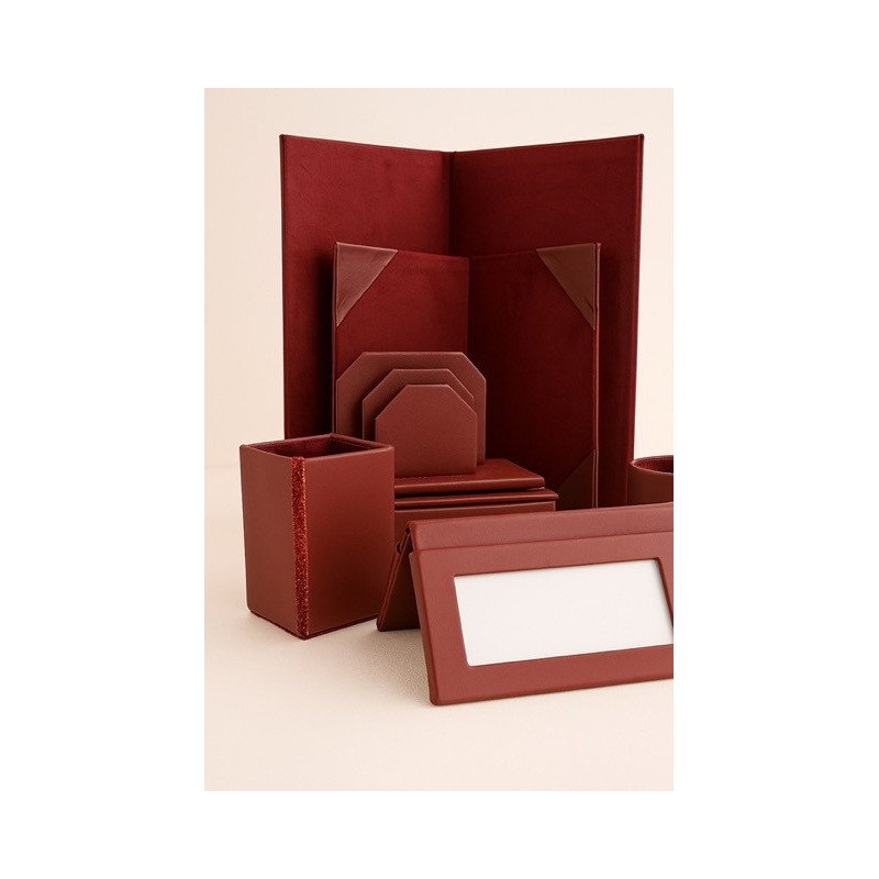 Set de bureau en cuir bordeaux