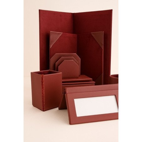 Set de bureau en cuir bordeaux