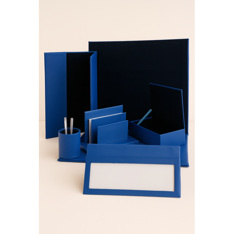 Set de bureau en cuir bleu