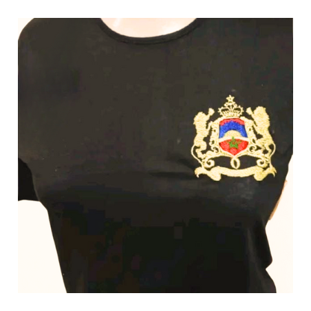 T-shirt Noir avec Broderie de l’Emblème du Maroc