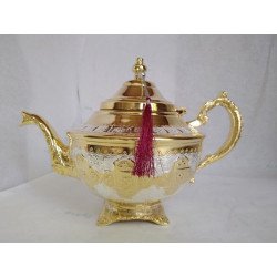Magnifique Théière Marocaine Dorée et Argentée avec Pompe